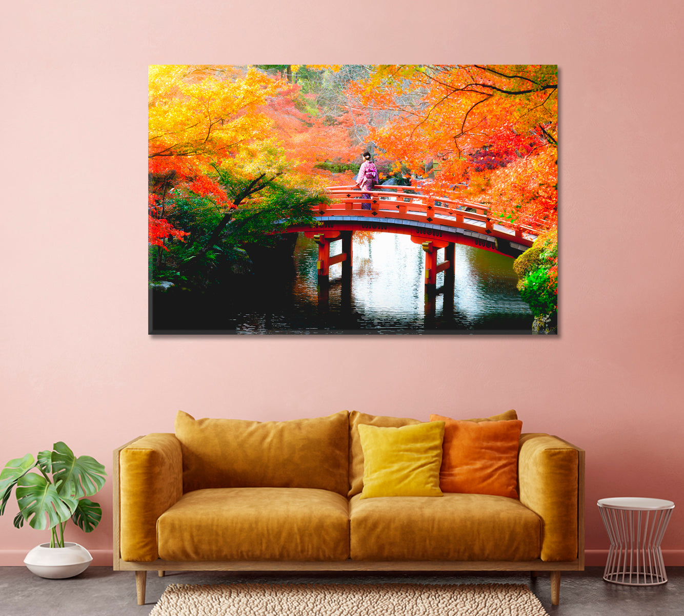 Wooden Bridge in Autumn Park Japan Canvas Print-Canvas Print-CetArt-1 Panel-24x16 inches-CetArt