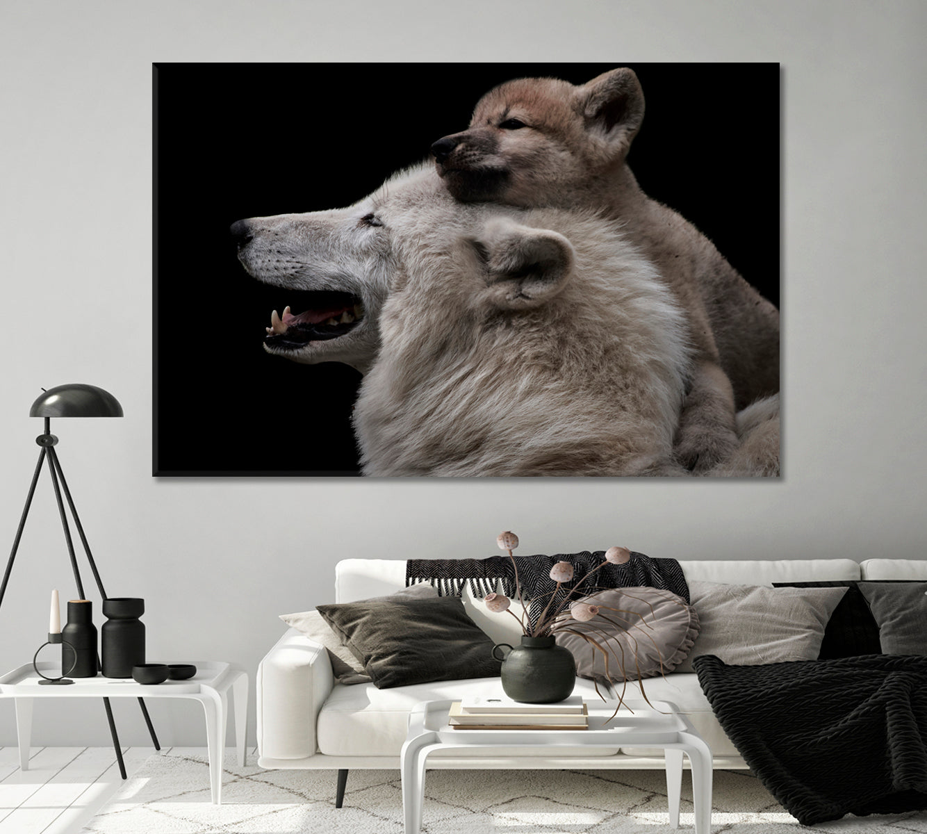 Arctic She-Wolf with Cub Canvas Print-Canvas Print-CetArt-1 Panel-24x16 inches-CetArt