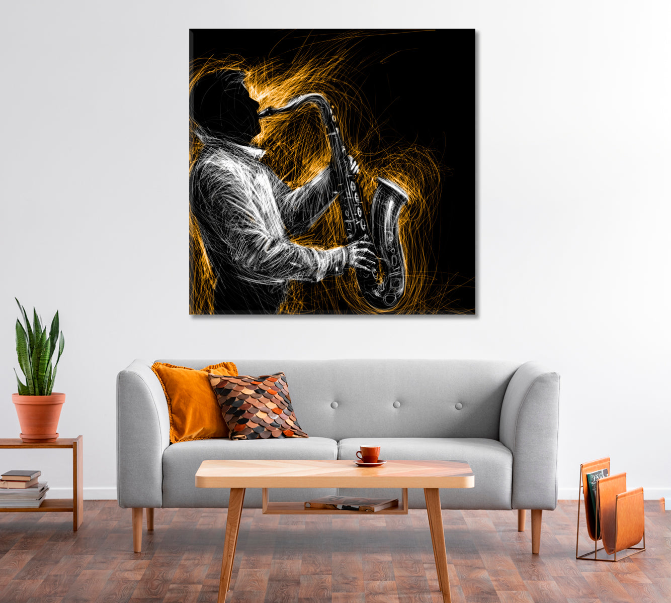 Abstract Jazz Saxophone Player Canvas Print-Canvas Print-CetArt-1 panel-12x12 inches-CetArt