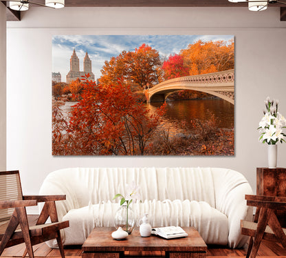 Bow Bridge in Central Park in Autumn NY Canvas Print-Canvas Print-CetArt-1 Panel-24x16 inches-CetArt