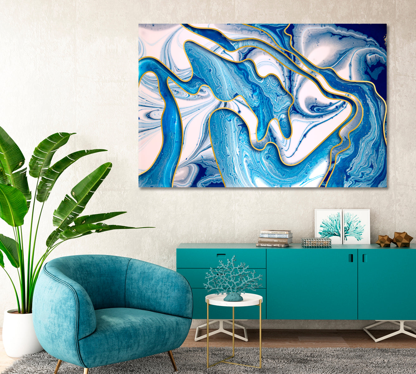 Trendy Abstract Modern Blue Wavy Pattern Canvas Print-Canvas Print-CetArt-1 Panel-24x16 inches-CetArt