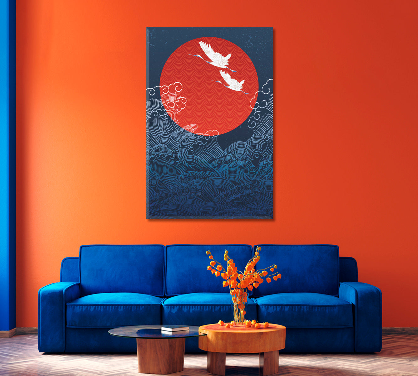 Herons Fly Against Full Moon Over the Sea Canvas Print-Canvas Print-CetArt-1 panel-16x24 inches-CetArt