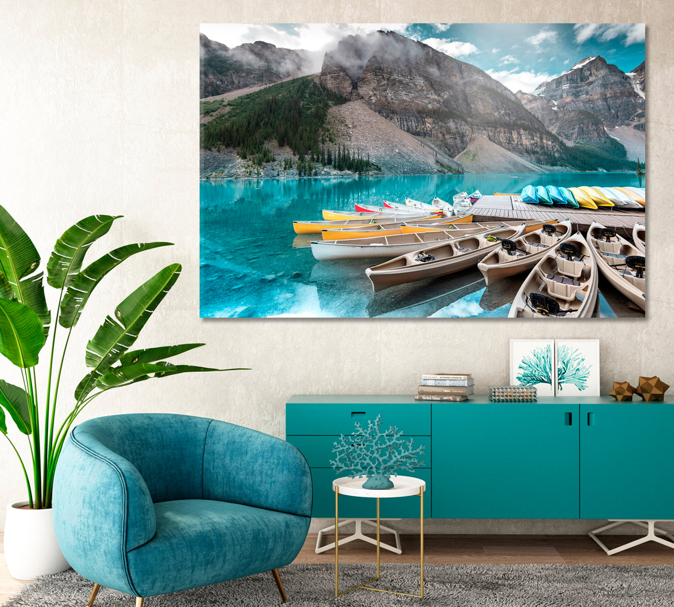 Canoe on the Lake in Banff National Park Canada Canvas Print-Canvas Print-CetArt-1 Panel-24x16 inches-CetArt