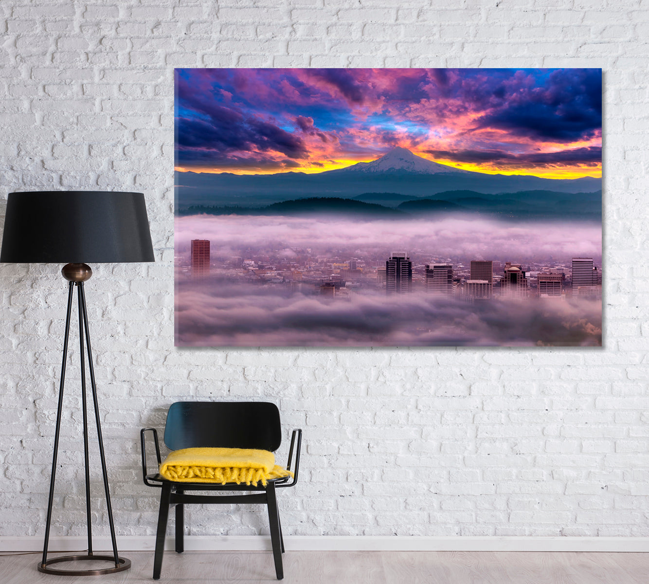 Sunrise over Foggy City Portland USA Canvas Print-Canvas Print-CetArt-1 Panel-24x16 inches-CetArt