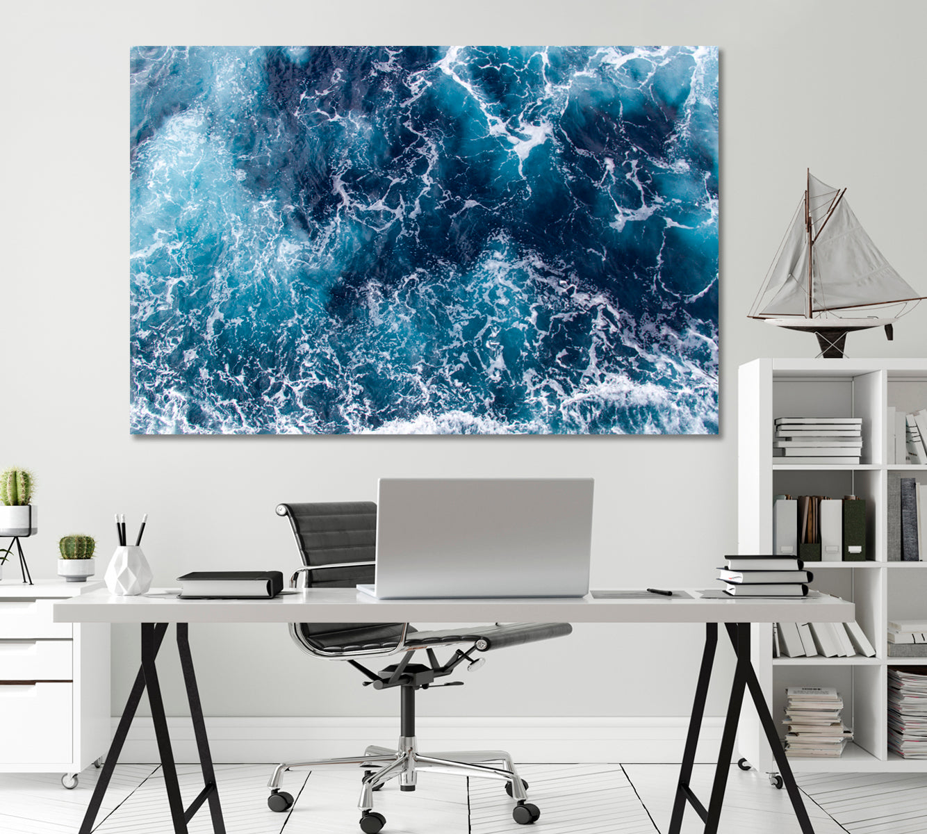 Blue Sea Waves with Foam Canvas Print-Canvas Print-CetArt-1 Panel-24x16 inches-CetArt