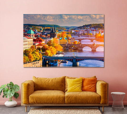 Autumn View of Charles Bridge and Vltava River Prague Canvas Print-Canvas Print-CetArt-1 Panel-24x16 inches-CetArt