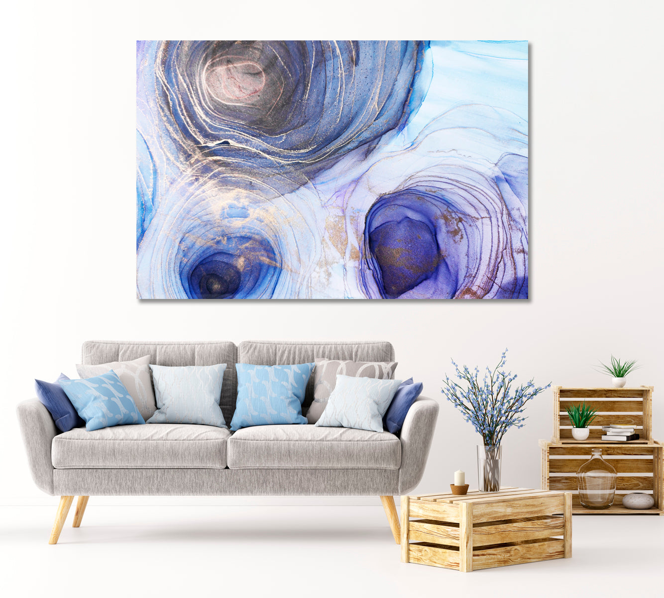 Stunning Abstract Blue Circles Canvas Print-Canvas Print-CetArt-1 Panel-24x16 inches-CetArt