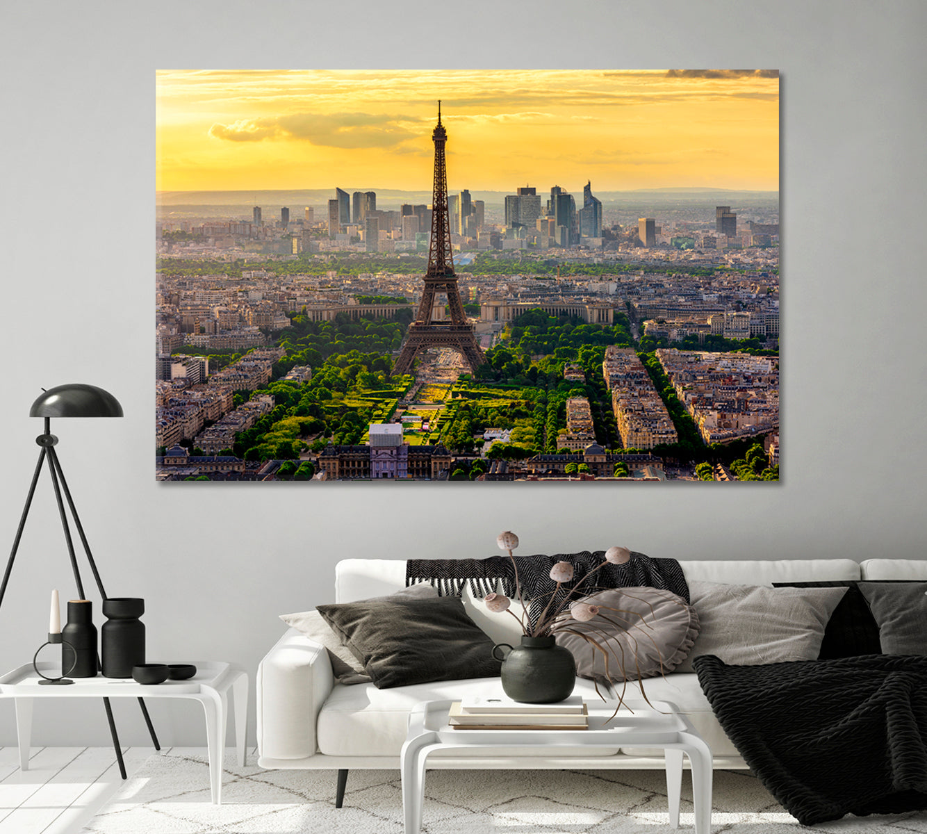 Skyline of Paris with Eiffel Tower at Sunset Canvas Print-Canvas Print-CetArt-1 Panel-24x16 inches-CetArt