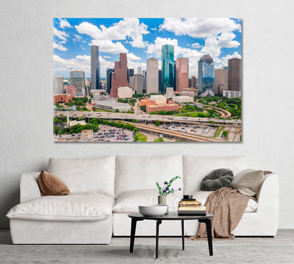 Houston Cityscape with Highway Traffic USA Canvas Print-Canvas Print-CetArt-1 Panel-24x16 inches-CetArt