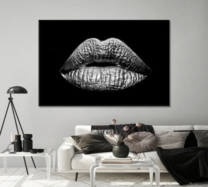 Abstract Black and White Lips Canvas Print-Artwork-CetArt-1 Panel-24x16 inches-CetArt