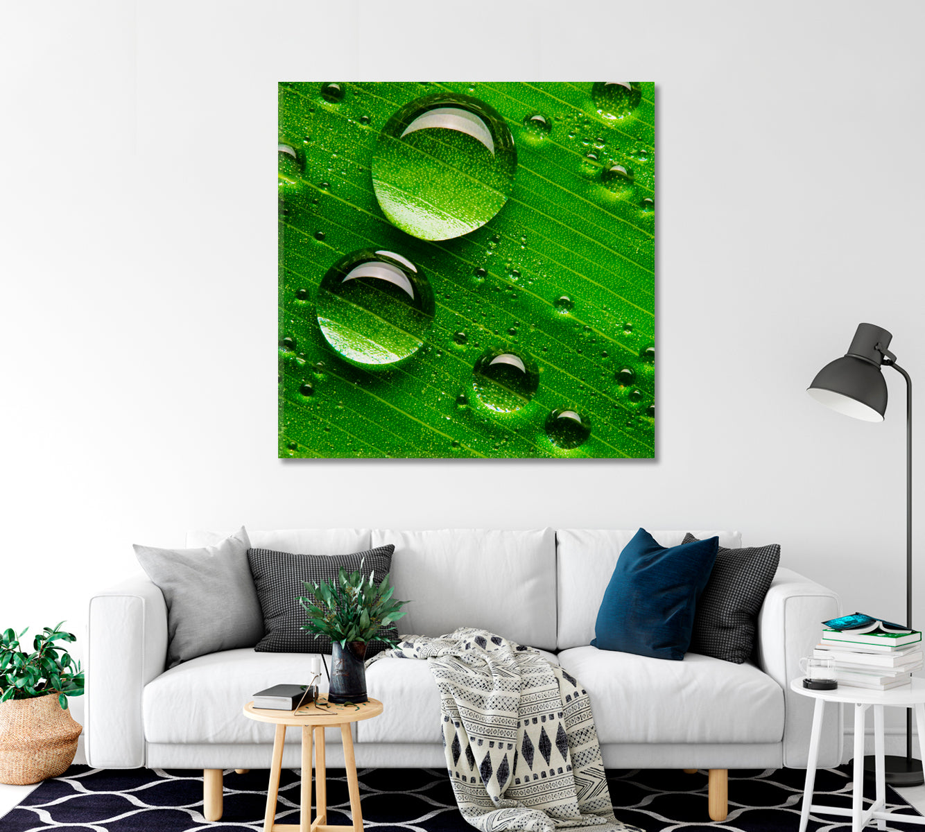 Water Droplets on Green Leaf Canvas Print-Canvas Print-CetArt-1 panel-12x12 inches-CetArt