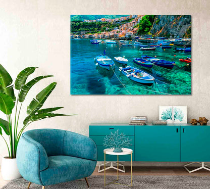 Calabria Scilla Town with Fishing Boats Italy Canvas Print-Canvas Print-CetArt-1 Panel-24x16 inches-CetArt