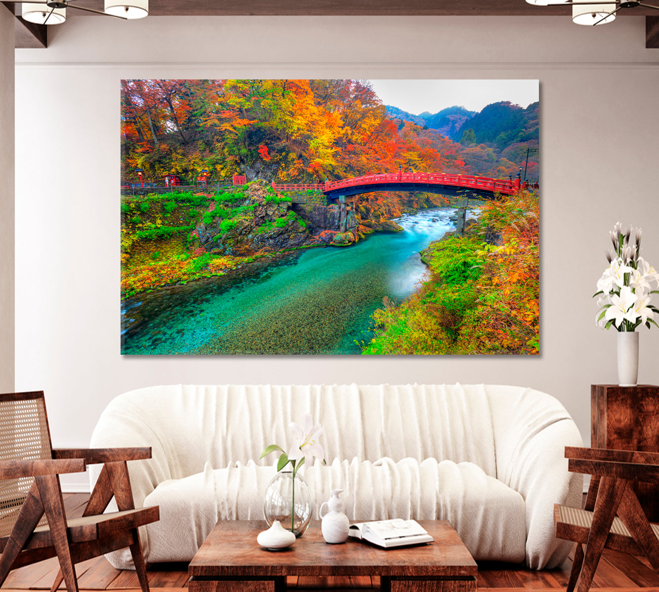 Shinkyo Bridge in Autumn Season Japan Canvas Print-Canvas Print-CetArt-1 Panel-24x16 inches-CetArt