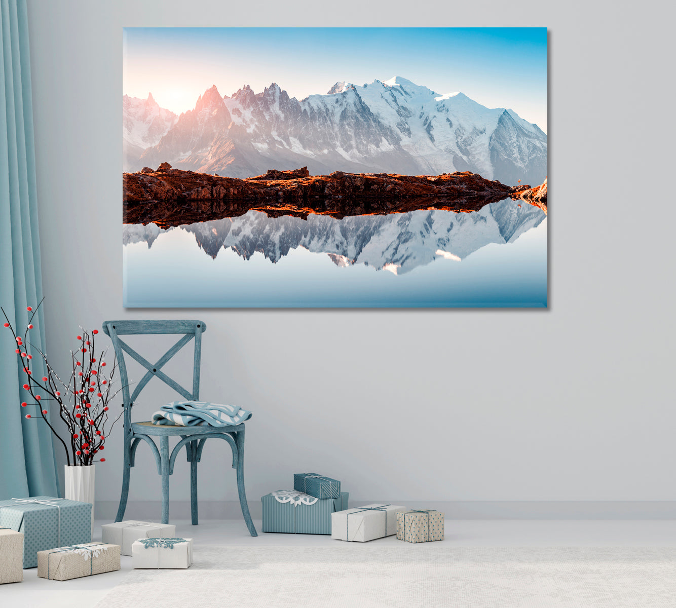 Monte Bianco Mountains Range Reflection Canvas Print-Canvas Print-CetArt-1 Panel-24x16 inches-CetArt