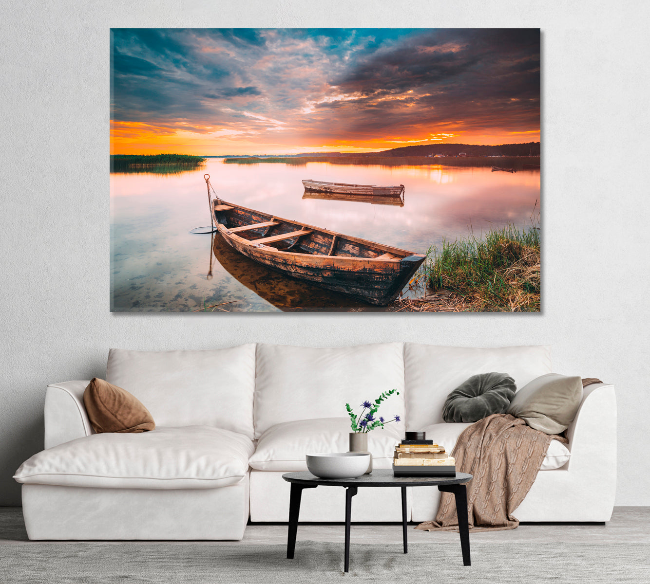 Two Wooden Boats on Lake Canvas Print-Canvas Print-CetArt-1 Panel-24x16 inches-CetArt