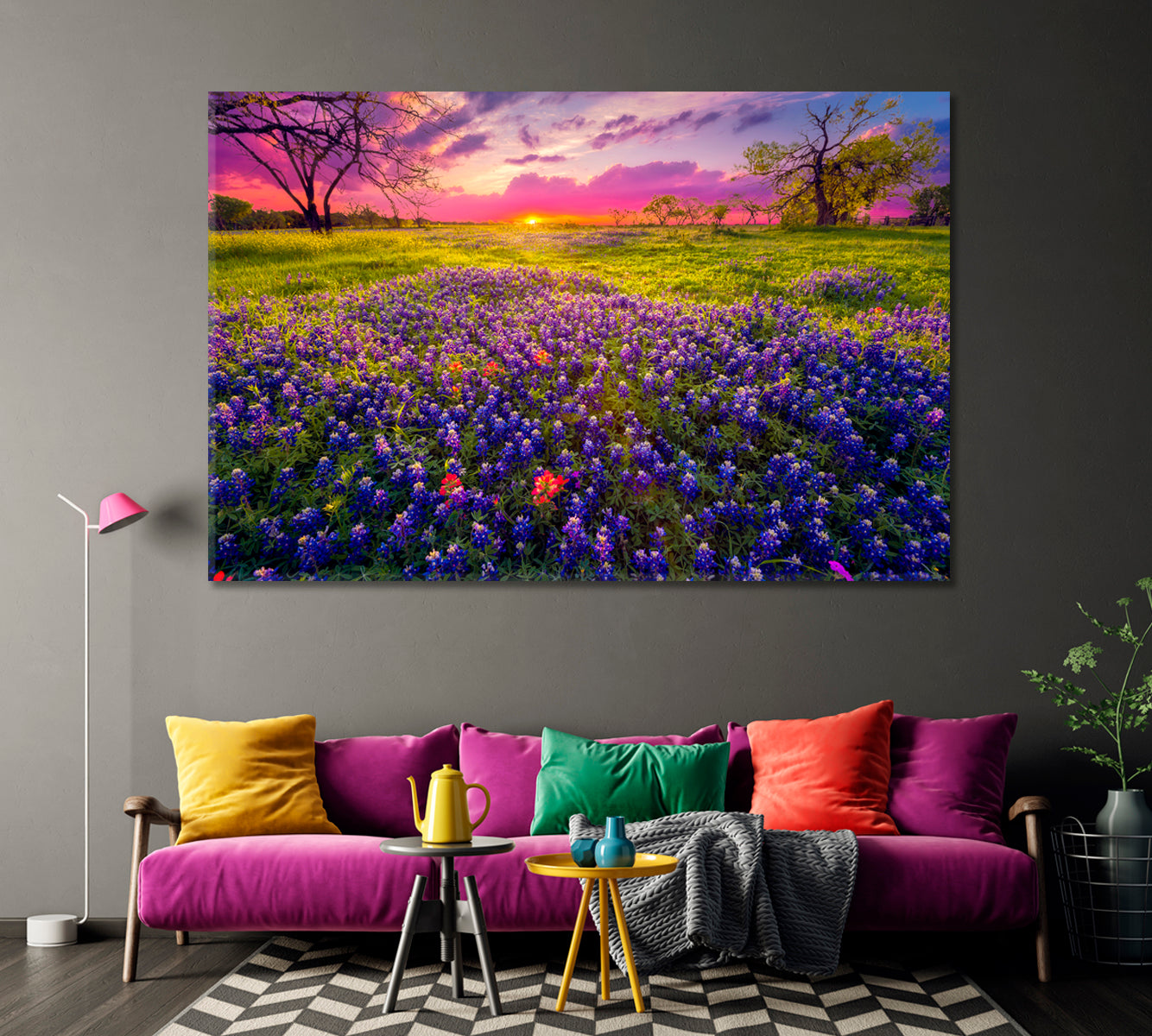 Bluebonnet Fields at Sunset Texas USA Canvas Print-Canvas Print-CetArt-1 Panel-24x16 inches-CetArt