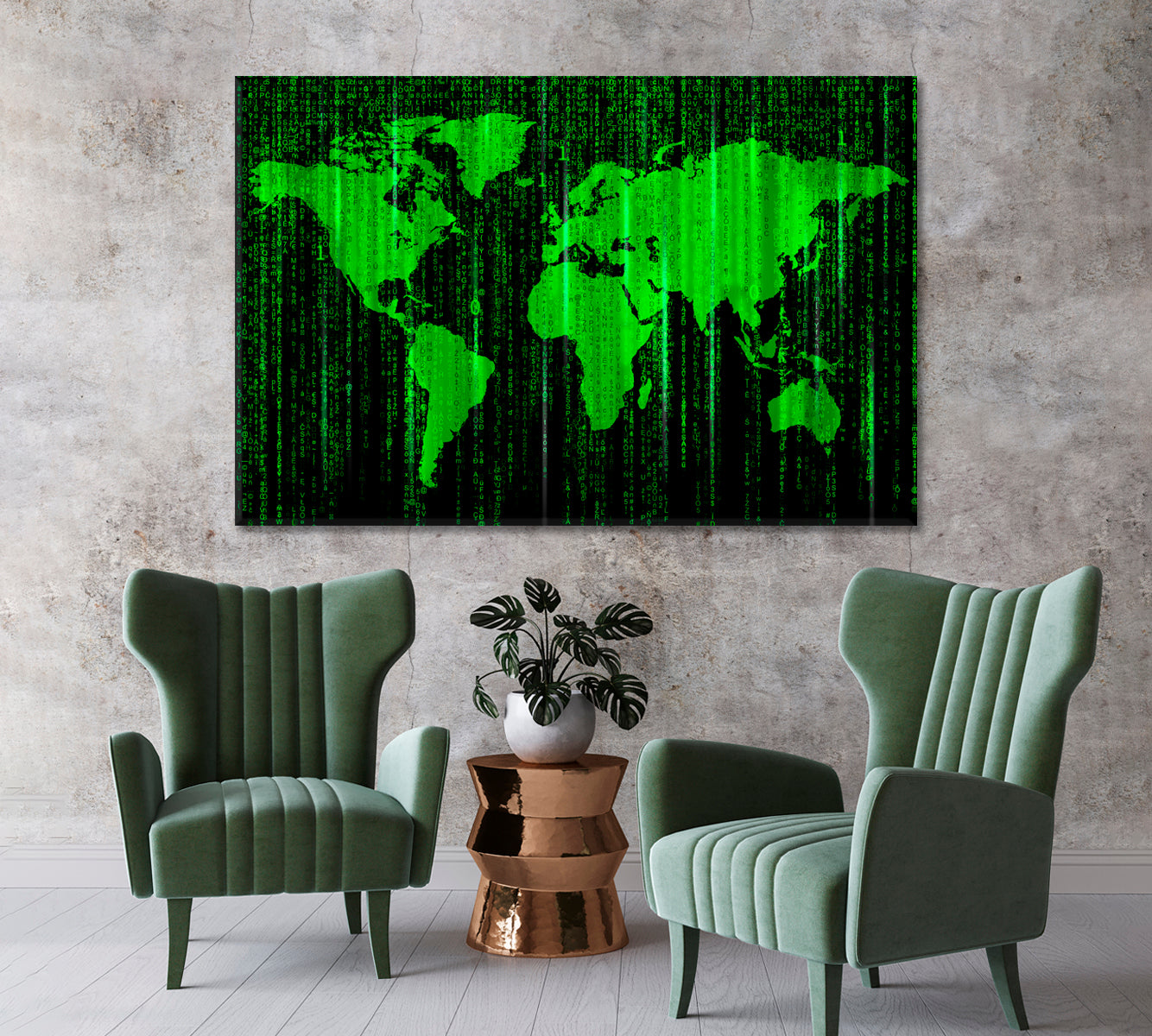 Abstract Binary Code World Map Canvas Print-Canvas Print-CetArt-1 Panel-24x16 inches-CetArt