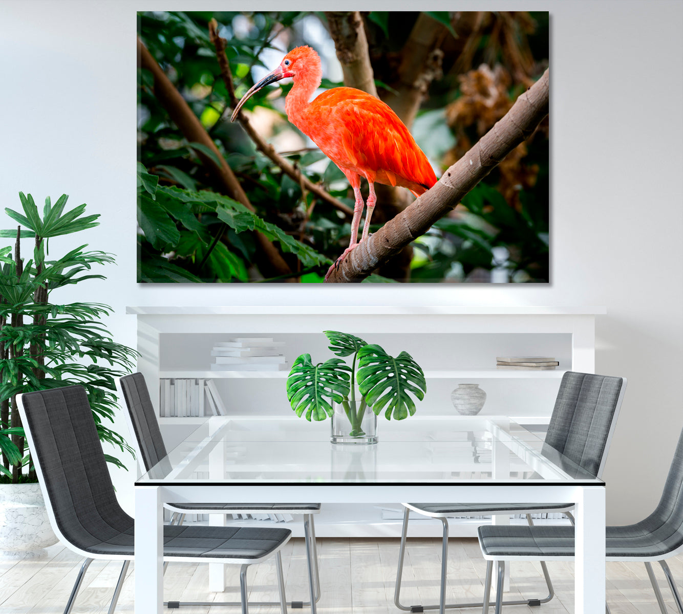 Scarlet Ibis on a Tropical Tree Branch Canvas Print-Canvas Print-CetArt-1 Panel-24x16 inches-CetArt