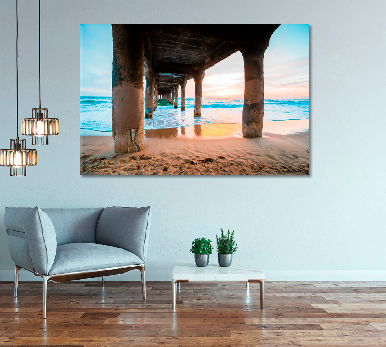 Manhattan Beach Pier at Bright Sunset Canvas Print-Canvas Print-CetArt-1 Panel-24x16 inches-CetArt