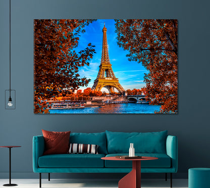 Eiffel Tower and Seine River Paris in Autumn Canvas Print-Canvas Print-CetArt-1 Panel-24x16 inches-CetArt