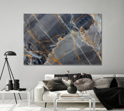 Yellow White Pattern on Dark Gray Marble Canvas Print-Canvas Print-CetArt-1 Panel-24x16 inches-CetArt