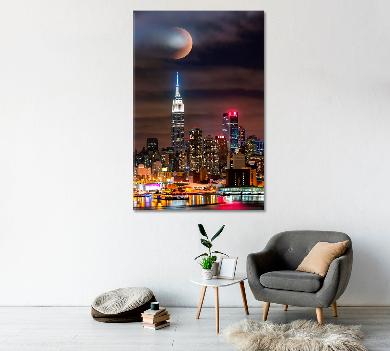 Lunar Eclipse above New York City Skyline Canvas Print-Canvas Print-CetArt-1 panel-16x24 inches-CetArt