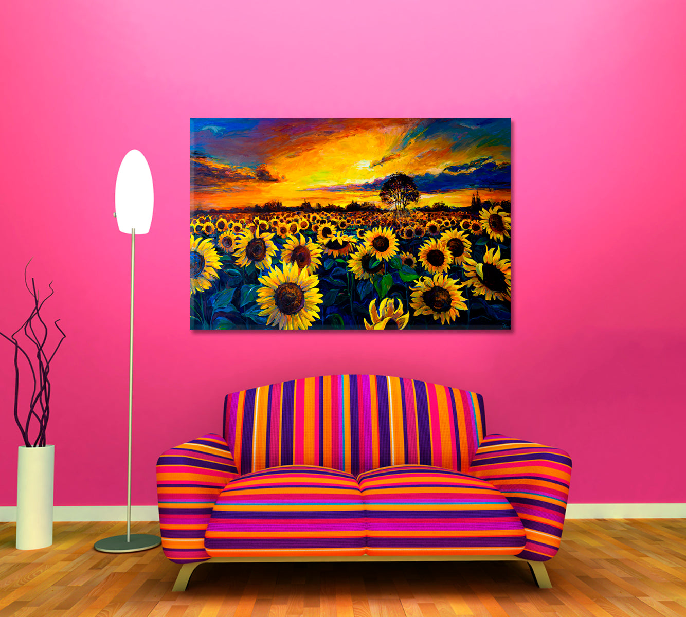 Oil Painted Sunflowers Field Canvas Print-Canvas Print-CetArt-1 Panel-24x16 inches-CetArt