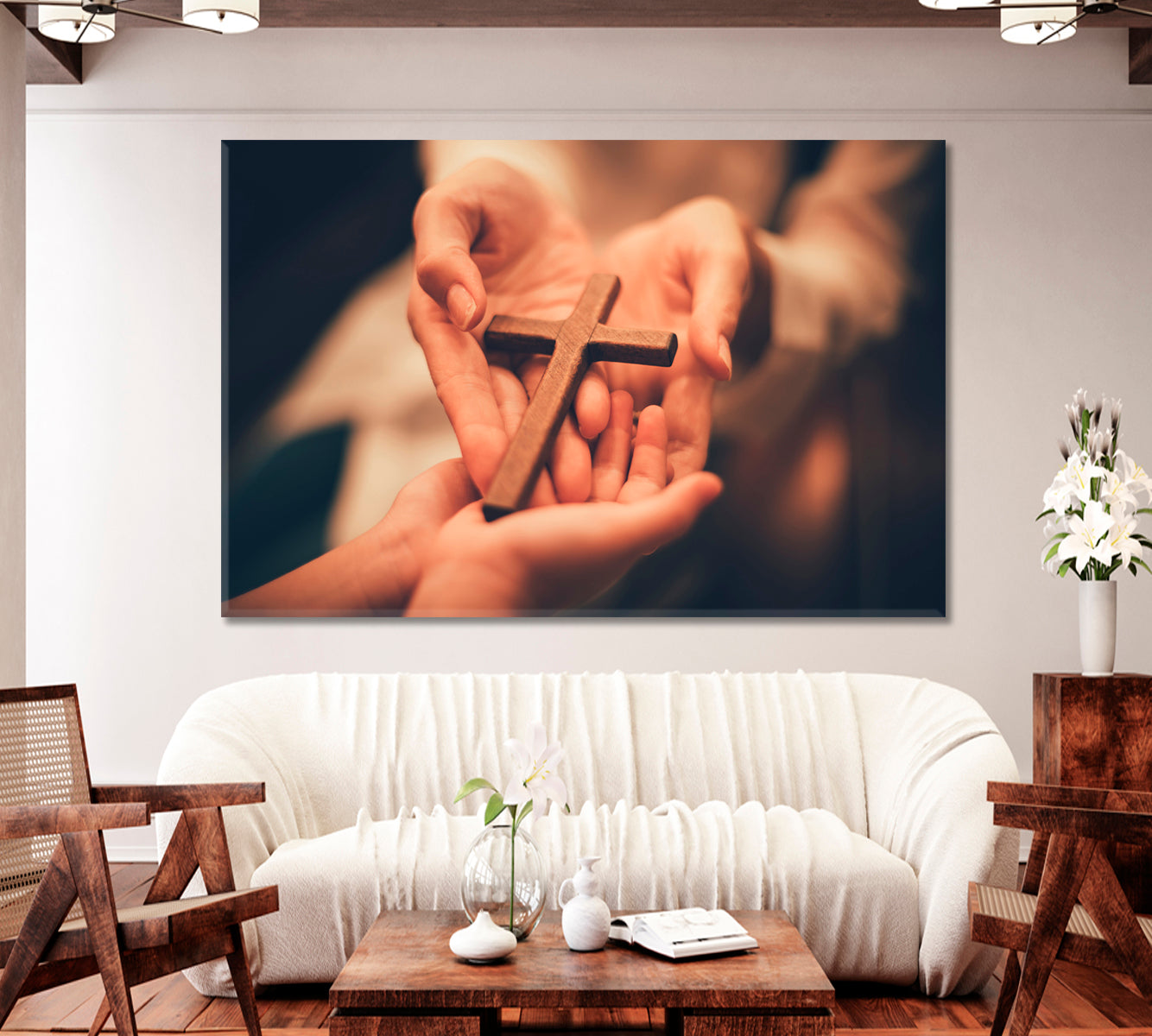 Woman's Hands with Cross Canvas Print-Canvas Print-CetArt-1 Panel-24x16 inches-CetArt