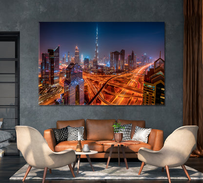 Dubai Illuminated Highway at Night Canvas Print-Canvas Print-CetArt-1 Panel-24x16 inches-CetArt