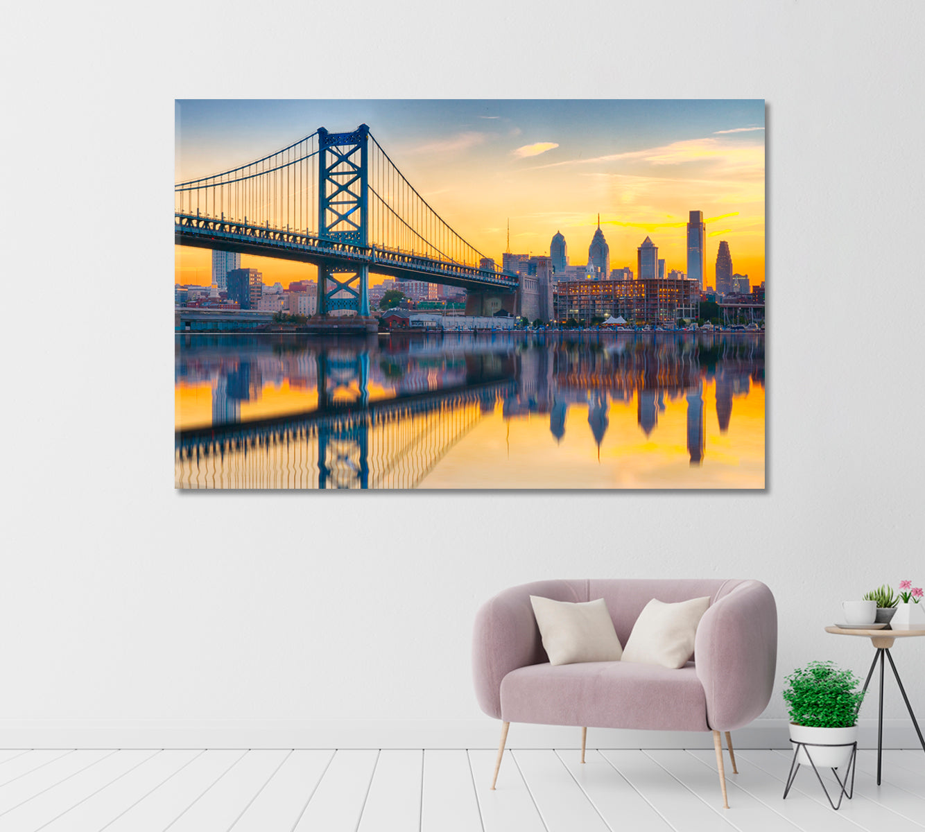 Sunset over Philadelphia and Ben Franklin Bridge Canvas Print-Canvas Print-CetArt-1 Panel-24x16 inches-CetArt