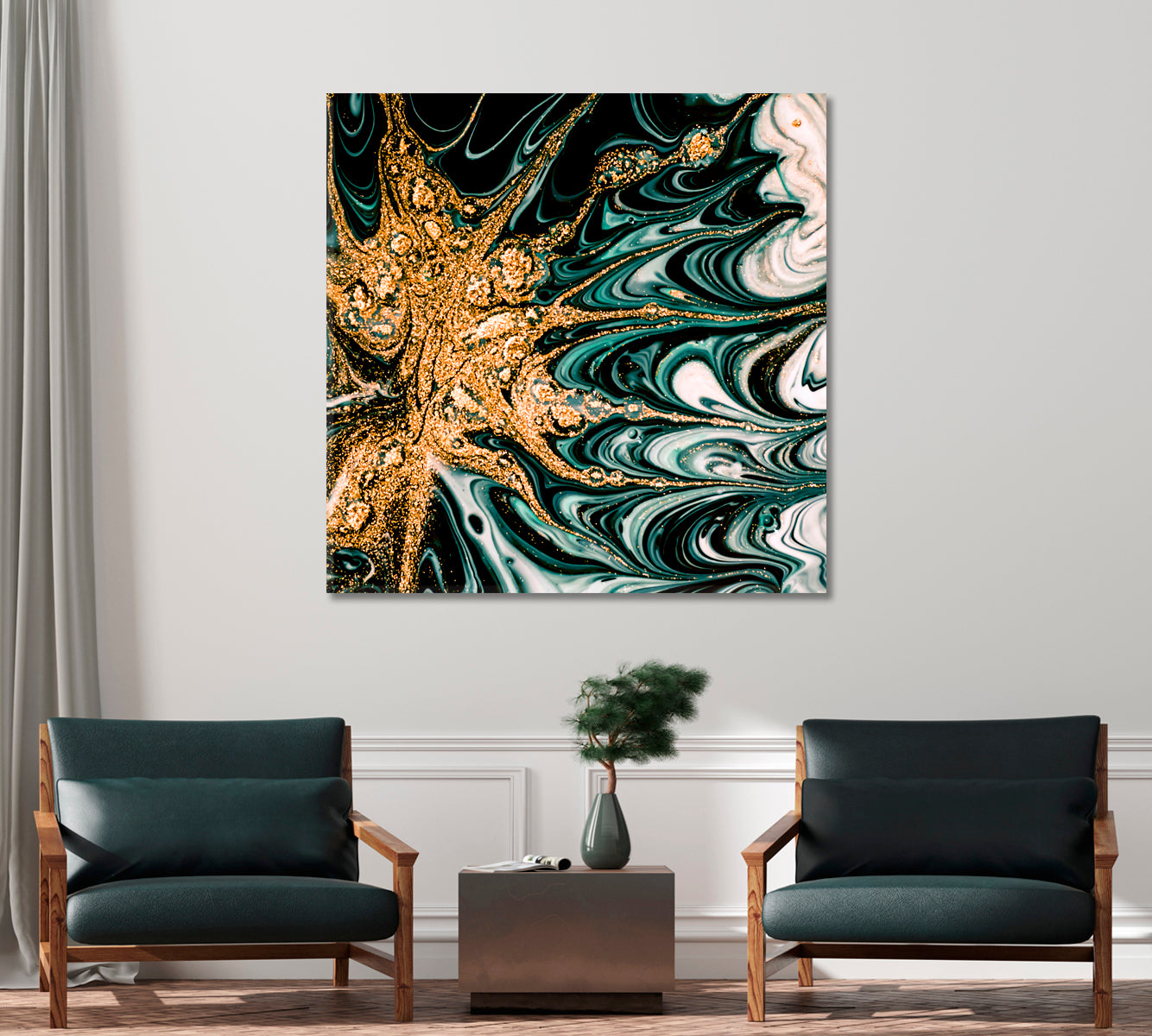 Abstract Green Marble Curls Canvas Print-Canvas Print-CetArt-1 panel-12x12 inches-CetArt