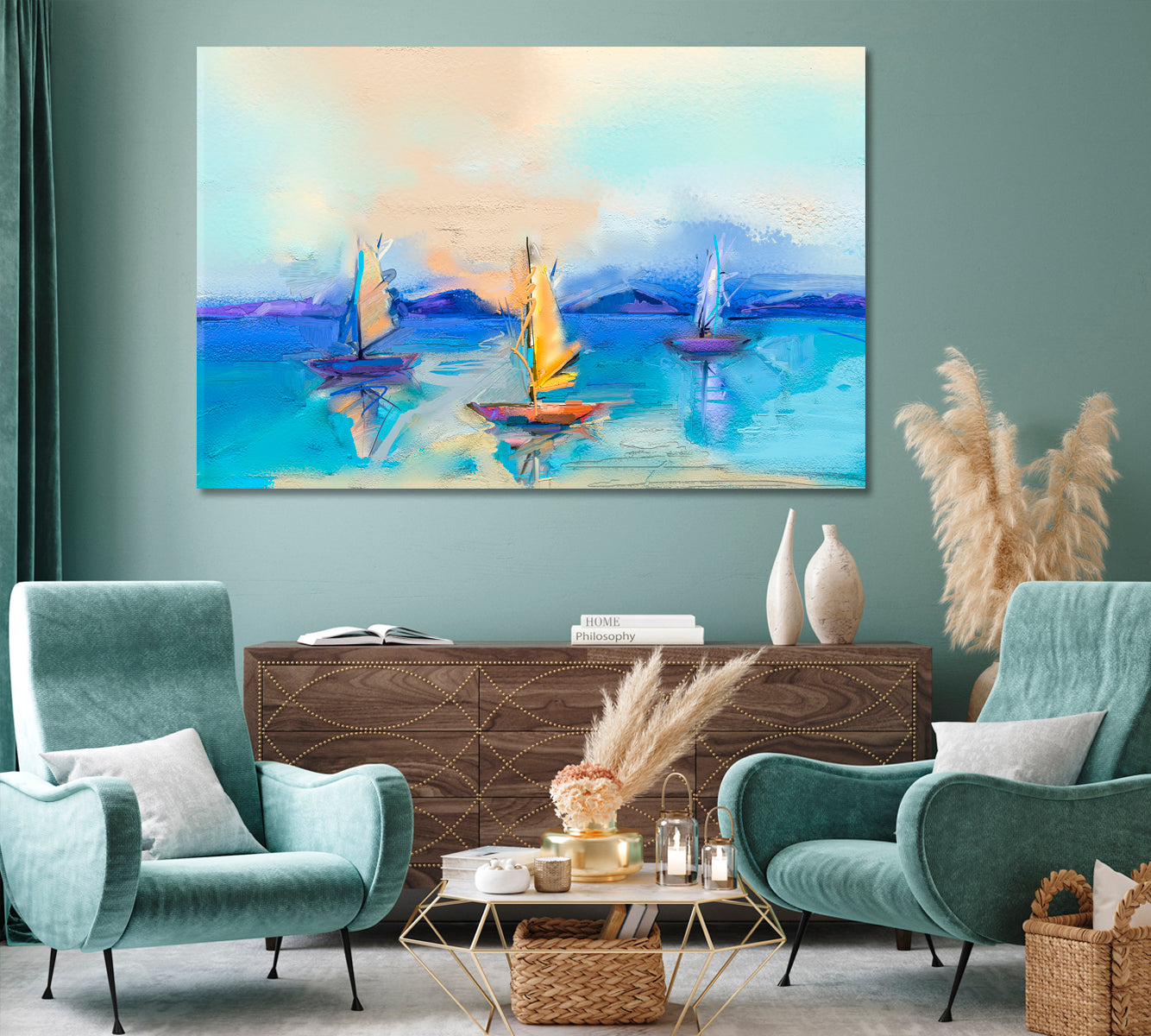 Abstract Seascape with Sailboat Canvas Print-Canvas Print-CetArt-1 Panel-24x16 inches-CetArt