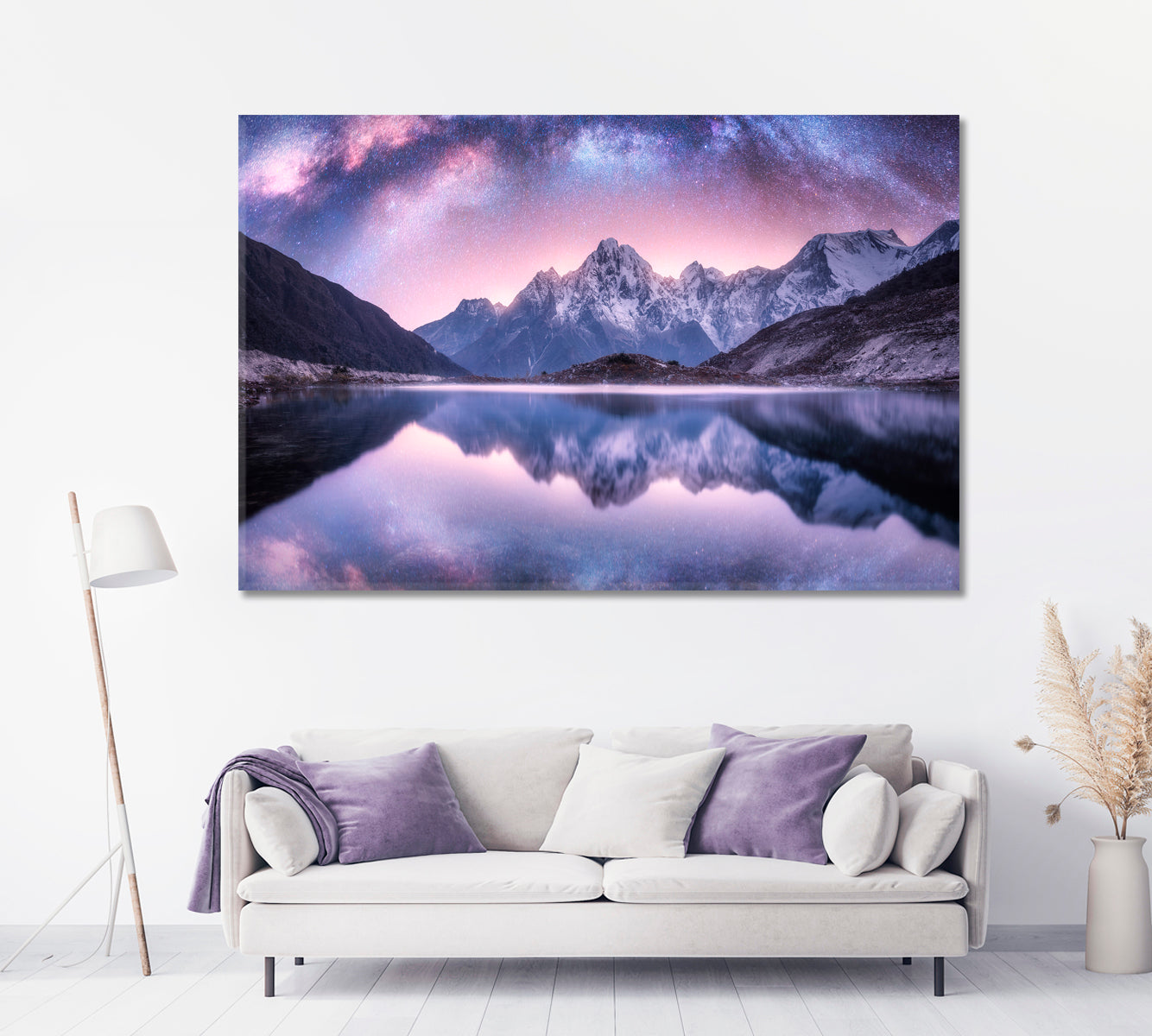 Snowy Mountains Landscape with Milky Way Canvas Print-Canvas Print-CetArt-1 Panel-24x16 inches-CetArt