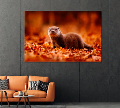 Eurasian Otter in Autumn Leaves Canvas Print-Canvas Print-CetArt-1 Panel-24x16 inches-CetArt