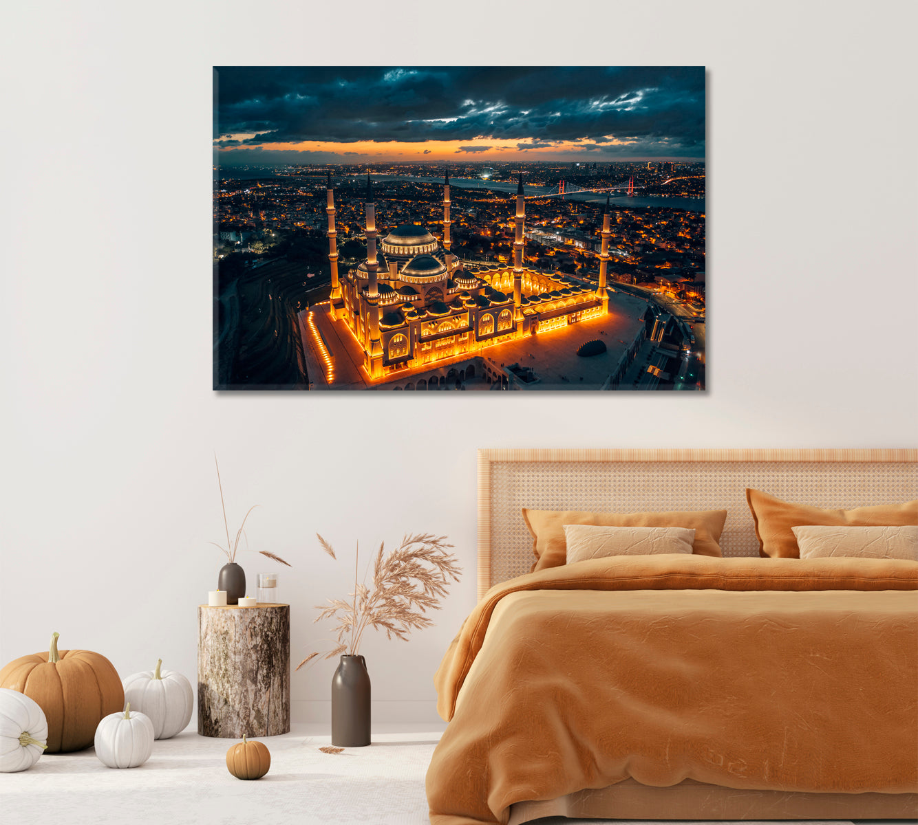 Chamilka Mosque Illuminated with Lights at Night Turkey Canvas Print-Canvas Print-CetArt-1 Panel-24x16 inches-CetArt