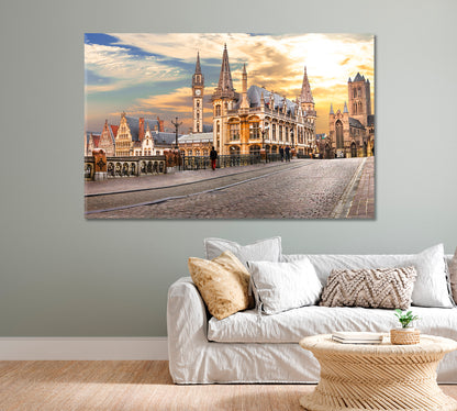 Medieval Ghent over Sunset Belgium Canvas Print-Canvas Print-CetArt-1 Panel-24x16 inches-CetArt