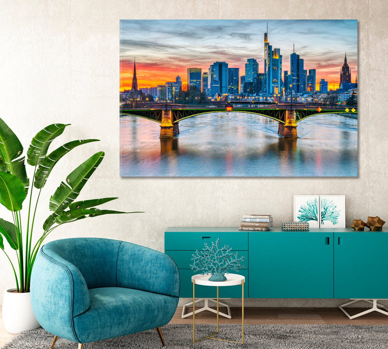 Frankfurt Skyscrapers and Main River Germany Canvas Print-Canvas Print-CetArt-1 Panel-24x16 inches-CetArt