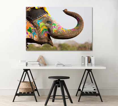 Decorated Elephant at the Annual Elephant Festival in Jaipur India Canvas Print-Canvas Print-CetArt-1 Panel-24x16 inches-CetArt