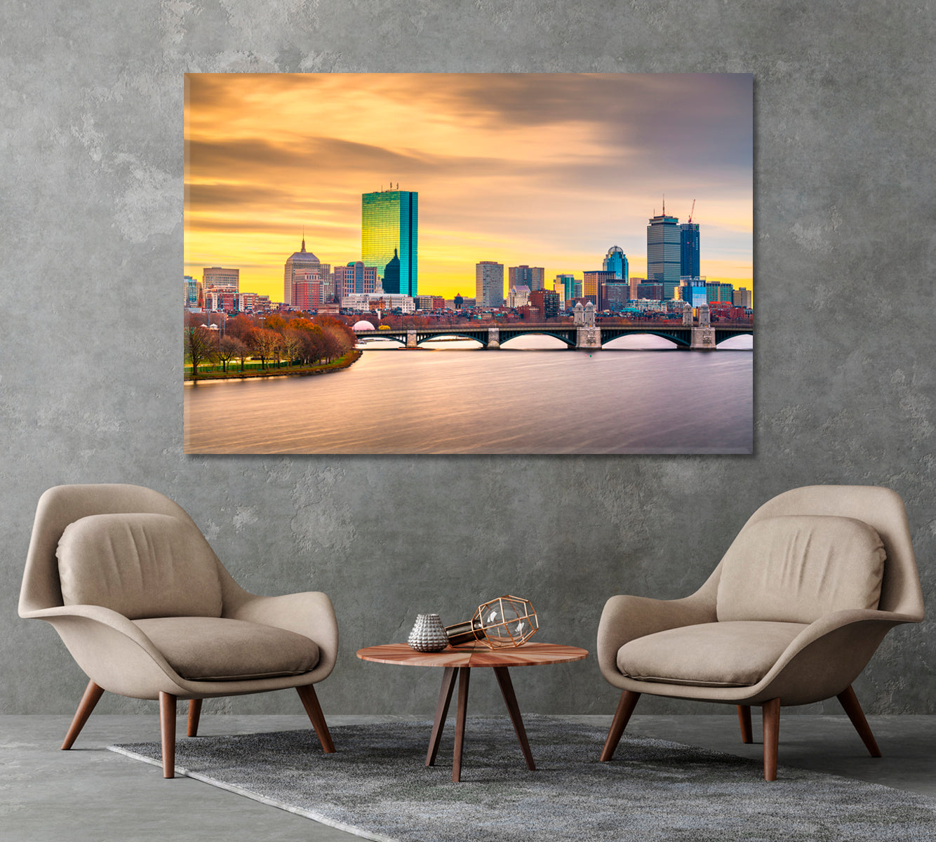 Boston Cityscape on Charles River USA Canvas Print-Canvas Print-CetArt-1 Panel-24x16 inches-CetArt