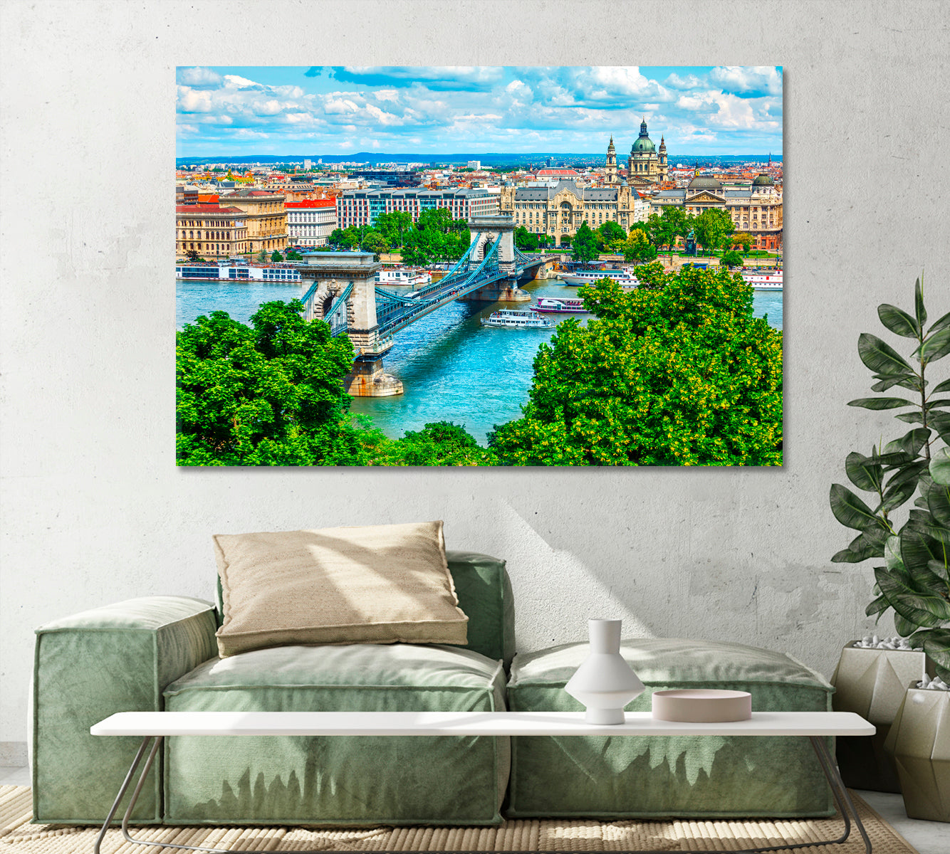 Budapest City and Chain Bridge Hungary Canvas Print-Canvas Print-CetArt-1 Panel-24x16 inches-CetArt