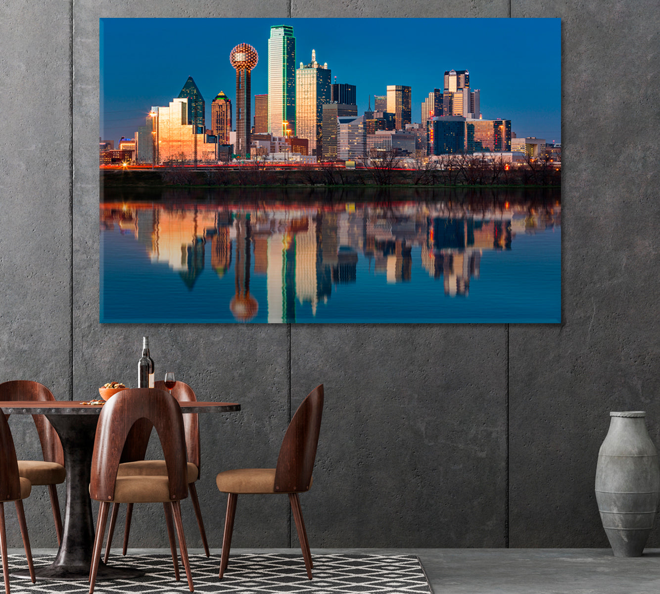 Dallas Skyline Reflected in Trinity River at Sunset Canvas Print-Canvas Print-CetArt-1 Panel-24x16 inches-CetArt