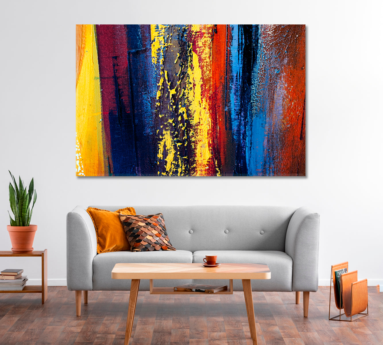 Abstract Mixed Blue And Yellow Paint Strokes Canvas Print-Canvas Print-CetArt-1 Panel-24x16 inches-CetArt