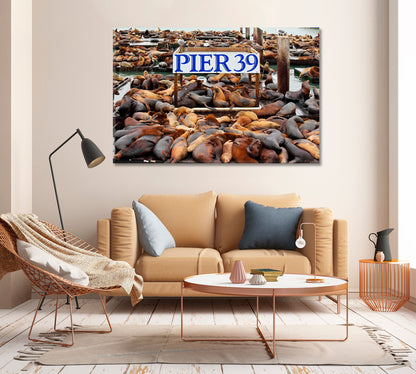 Pier 39 with Sea Lions San Francisco Canvas Print-Canvas Print-CetArt-1 Panel-24x16 inches-CetArt