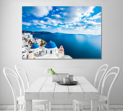 Blue Domed Churches in Beach Santorini Greece Canvas Print-Canvas Print-CetArt-1 Panel-24x16 inches-CetArt