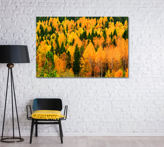 Autumn Forest with Yellow and Green Trees Canvas Print-Canvas Print-CetArt-1 Panel-24x16 inches-CetArt