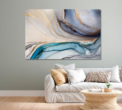 Beautiful Abstract Blue and Grey Liquid Flow Shapes Canvas Print-Canvas Print-CetArt-1 Panel-24x16 inches-CetArt