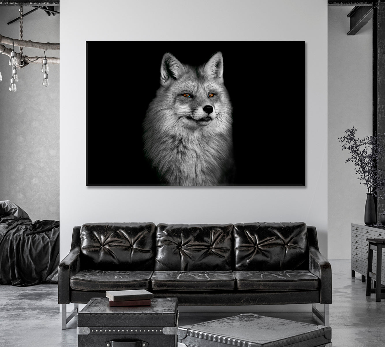 Beautiful Fox Portrait in Black and White Canvas Print-Canvas Print-CetArt-1 Panel-24x16 inches-CetArt