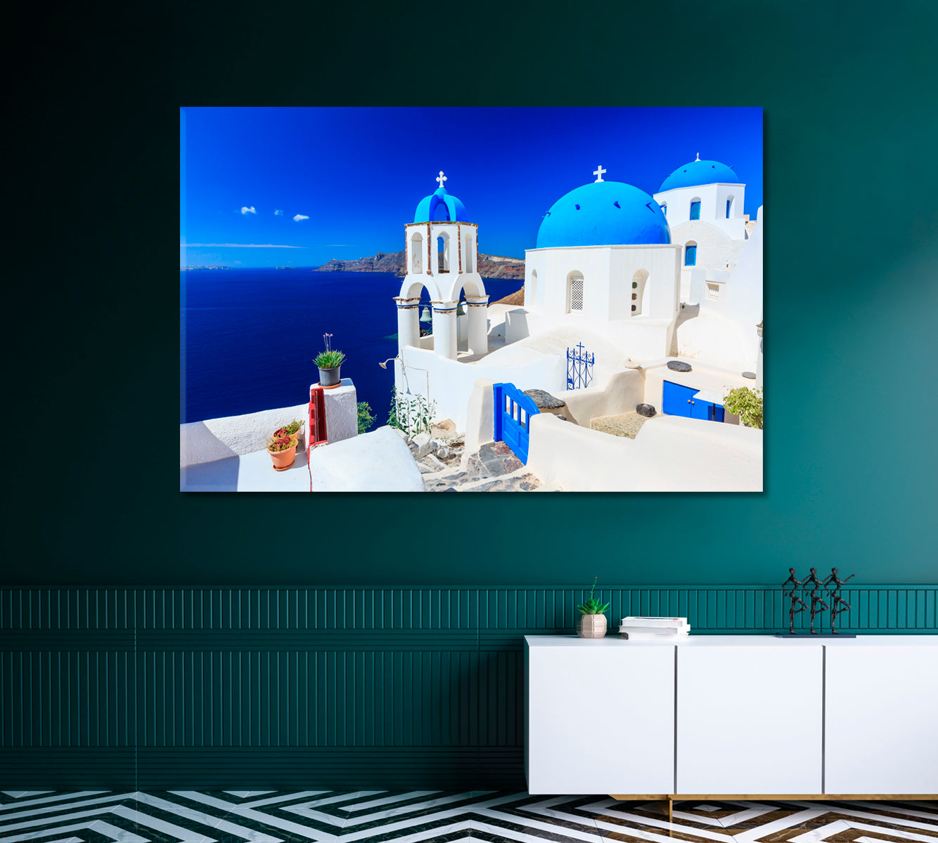 Churches with Blue Roofs Santorini Greece Canvas Print-Canvas Print-CetArt-1 Panel-24x16 inches-CetArt