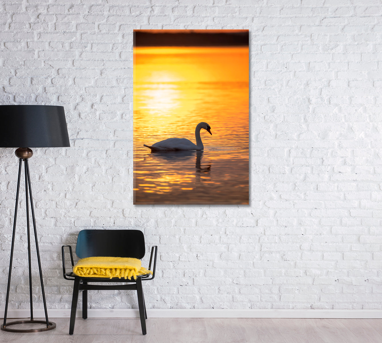 Swan on Calm Lake at Golden Sunrise Canvas Print-Canvas Print-CetArt-1 panel-16x24 inches-CetArt