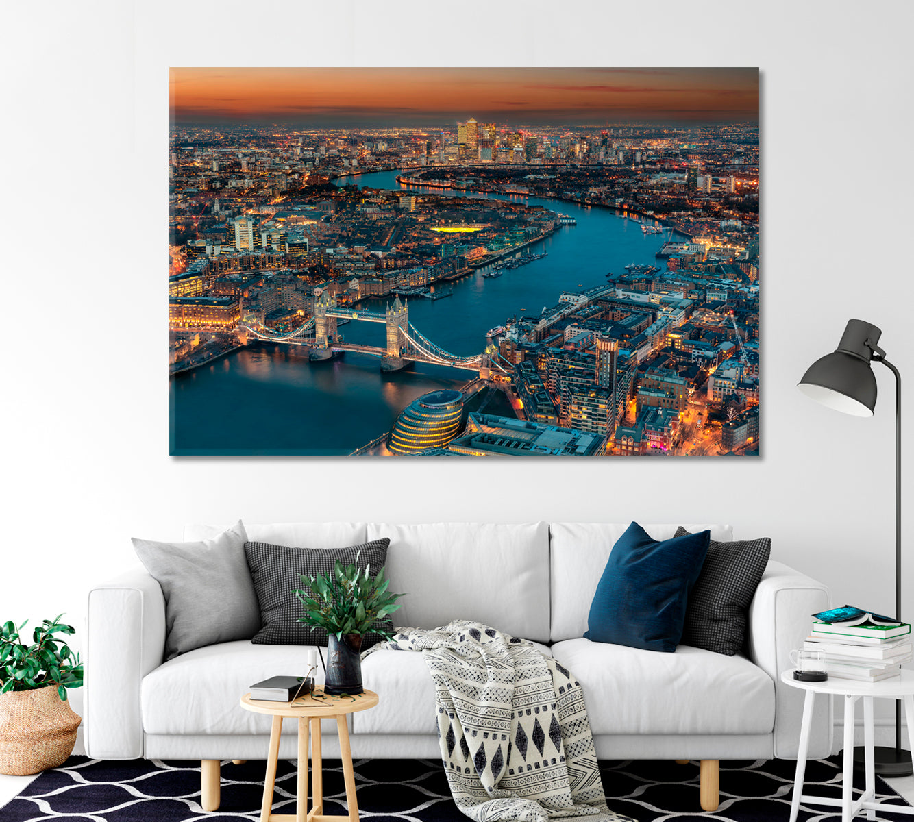 Aerial View of London at Night Canvas Print-Canvas Print-CetArt-1 Panel-24x16 inches-CetArt